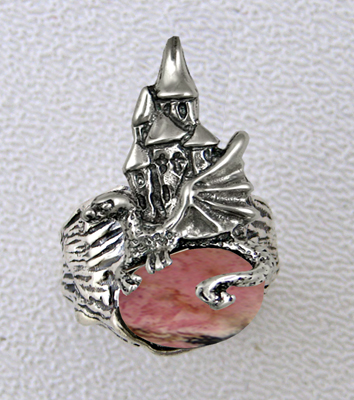 Sterling Silver Dragon And Her Castle Ring With Rhodocrosite Eye Size 9